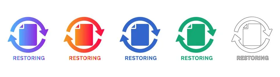 Document Restoring Icon Set with Circular Arrows Stock Illustration