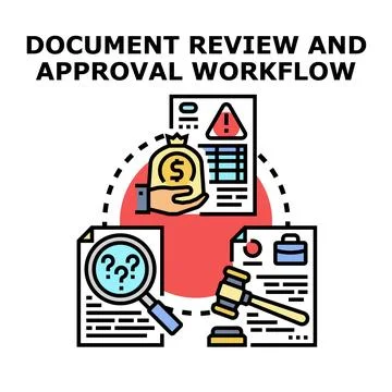 Document review and approval workflow process illustration Illustrazione stock