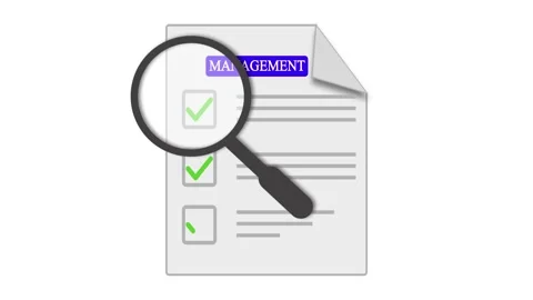 Document review with magnifying glass highlighting management tasks complet.. Stock Footage 313423060