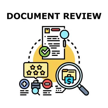 Document review process analyzing business data and quality assessment Stock Illustration