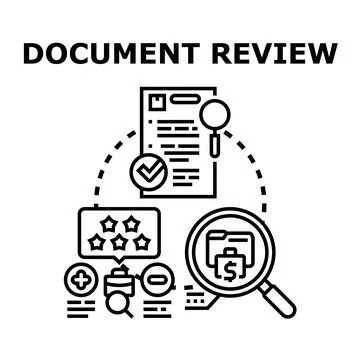 Document review process analyzing business data and quality assessment Stockillustratie