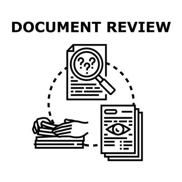 Document review process, analyzing official business papers and information Stock Illustration