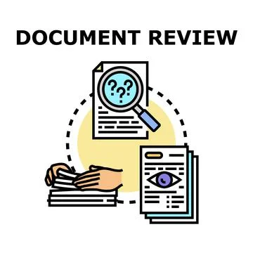 Document review process, analyzing official business papers and information Stock Illustration