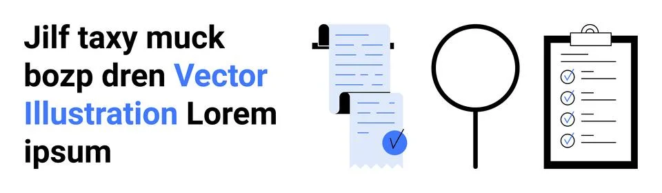 Document Review Process with Checklist, Magnifying Glass, and Receipts Stock Illustration