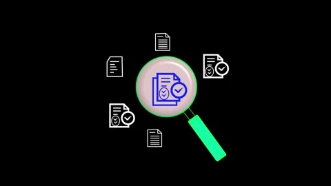 Document review processing concept.Documents are being examined with a magn.. Video stock 308157843