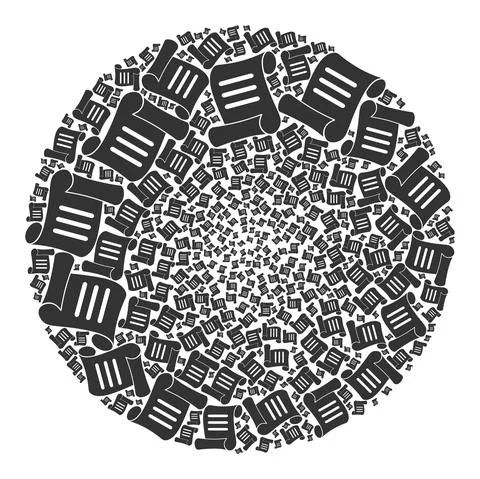 Document Roll Icon Spheric Cluster Collage Stock Illustration