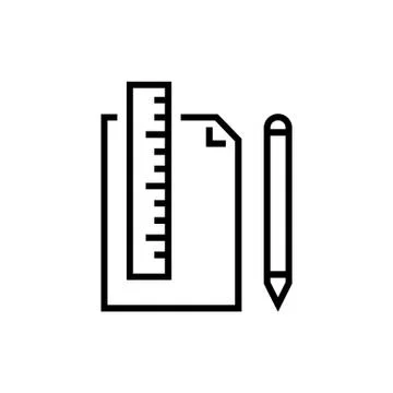 Document ruler and pencil icon in linear style. Vector EPS 10 Stock Illustration