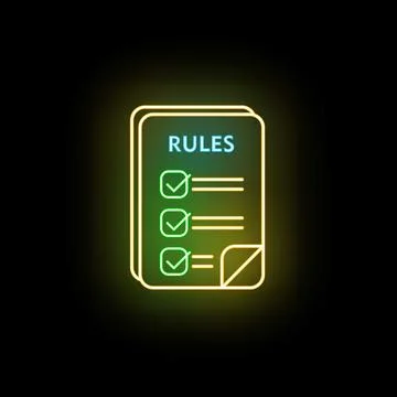 Document with rules and checklist neon sign Stock Illustration
