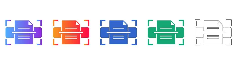 Document Scanner and Printer Icons Set Illustrazione stock
