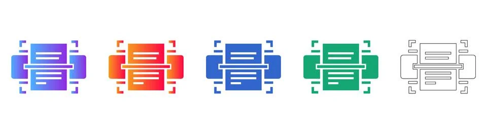 Document Scanner Interface Icons Set Stock Illustration