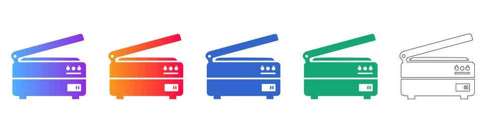 Document Scanner Office Icon Collection Stock Illustration