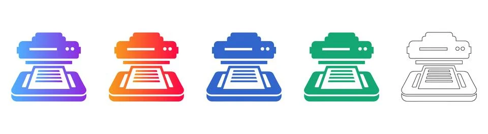 Document Scanning and Processing Icon Set Stock Illustration
