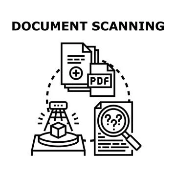 Document scanning process digitalization and data conversion Stock Illustration