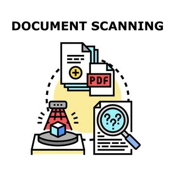 Document scanning process digitalization and data conversion Stock Illustration