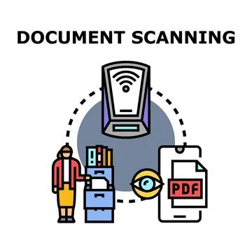 Document scanning process transferring information to digital files Stock Illustration