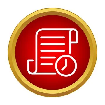 Document scroll with clock outline icon on red background Illustrazione stock