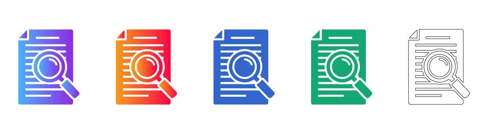 Document Search Analysis Icon Set Stock Illustration