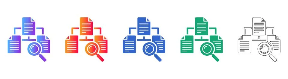 Document Search and Analysis Icon Set Stock Illustration