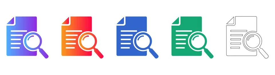 Document Search and Analysis Icon Collection Stock Illustration