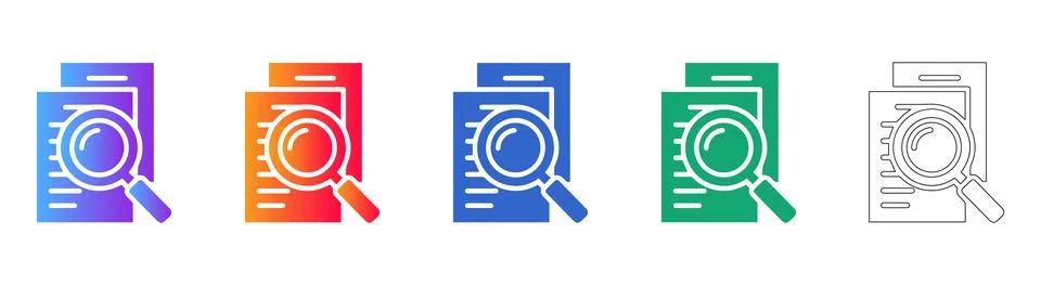Document Search and Analysis Icons Stock Illustration