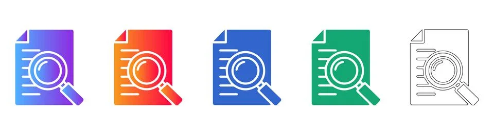 Document Search and Analysis Icons Stock Illustration