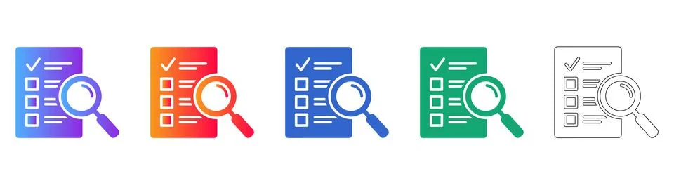 Document Search and Checklist Icon Set Stock Illustration