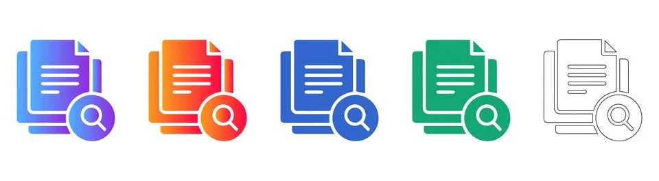 Document Search and Data Analysis Icons Stock Illustration
