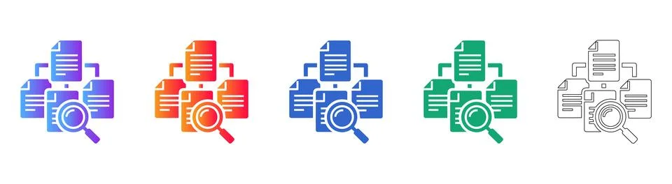 Document Search and Data Analysis Icons Set Stock Illustration