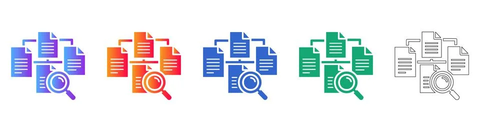 Document Search and Data Analysis Icon Set 스톡 일러스트