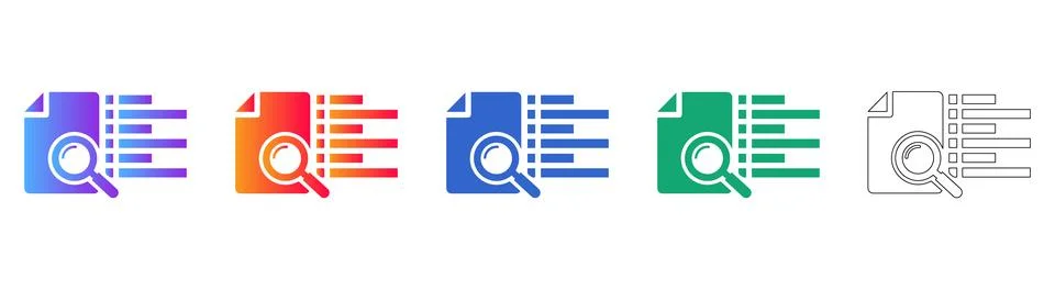 Document Search and Data Analysis Icons Set Illustrazione stock