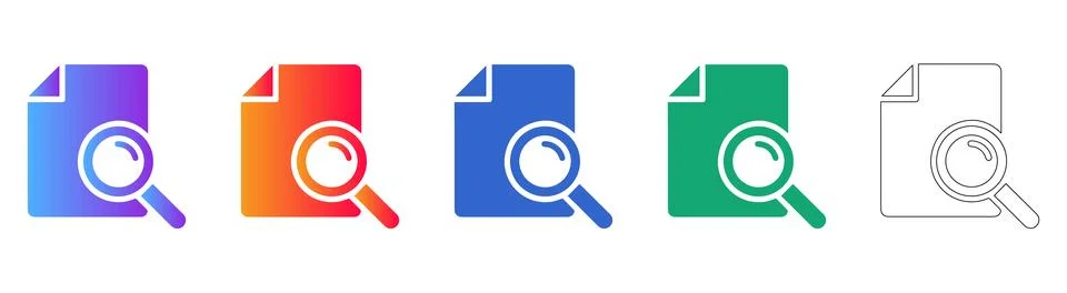 Document Search and File Analysis Icons Illustration