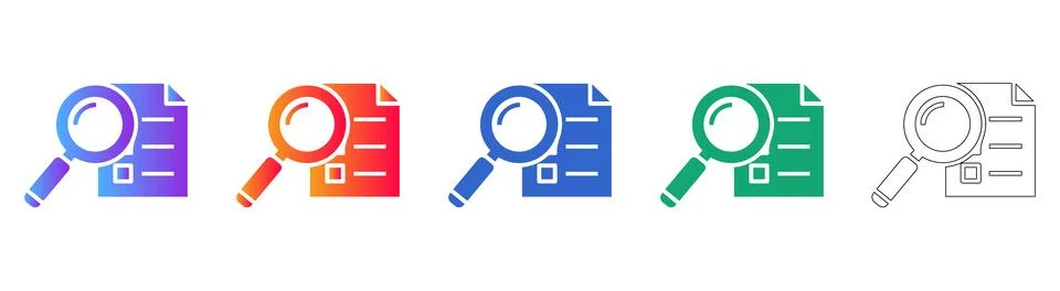 Document Search Icon Set for Data Analysis Illustrazione stock