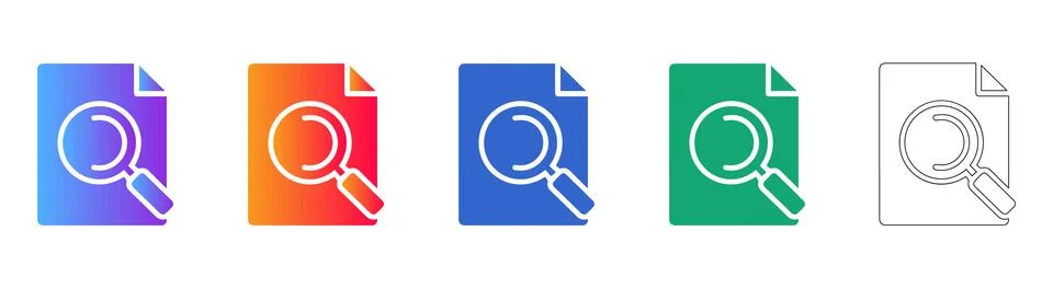Document Search Icon Set: File &amp; Research Illustrations for UI/UX Stock Illustration