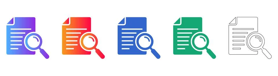 Document Search Icon Set in Gradient and Outline Styles Stock Illustration