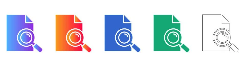 Document Search Icon Set with Gradient and Line Art Styles 库存插图