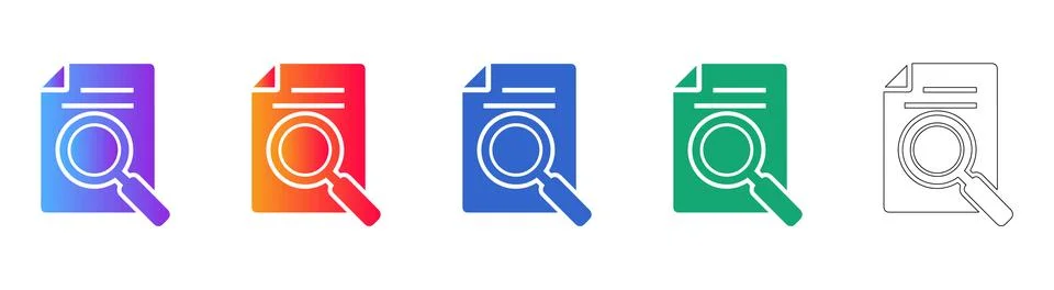 Document Search Icon Set with Gradient and Outline Styles 库存插图