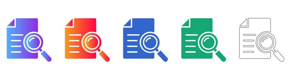 Document Search Icon Set in Gradient and Outline Styles 스톡 일러스트