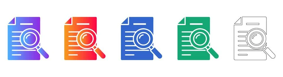 Document Search Icon Set with Gradient and Outline Styles Illustrazione stock
