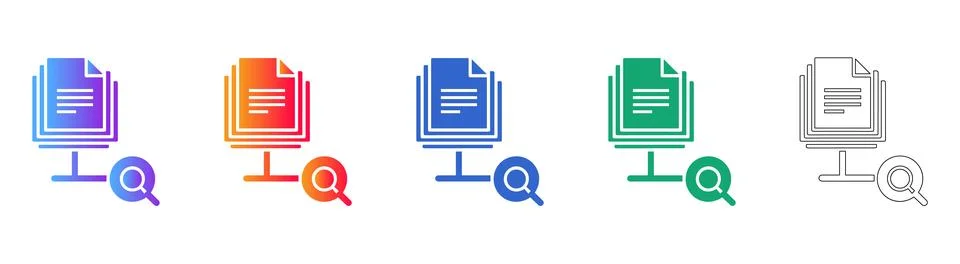 Document Search Icon Set with Magnifying Glass and Files Illustrazione stock