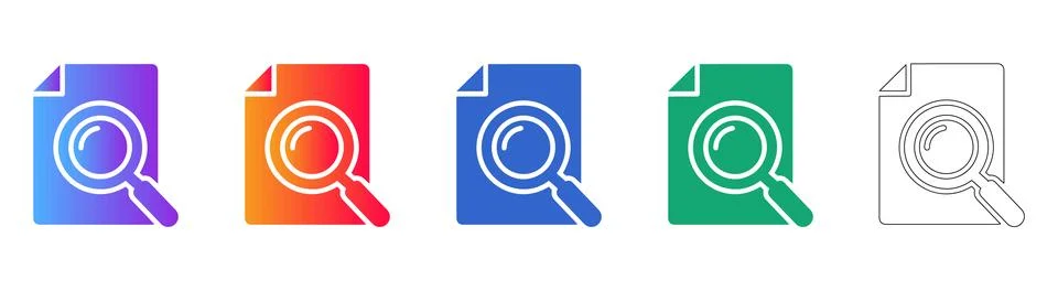 Document Search Icon Set with Magnifying Glass Stock Illustration