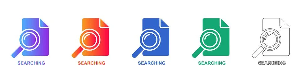Document Search Icons in Gradient and Outline Styles Stock Illustration