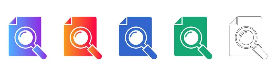 Document Search Icons in Gradient and Line Styles 스톡 일러스트