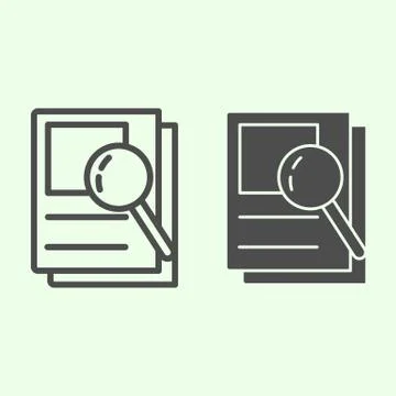 Document search line and solid icon. Audit Files and loupe on papers outline Illustrazione stock
