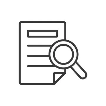 Document search, in line design. Search, document, find, retrieve, inquiry, data Stock Illustration
