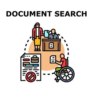 Document search process conceptual illustration concept Stock Illustration