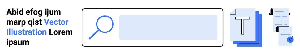 Document Search User Interface with Magnifying Glass and Text Elements Stock Illustration