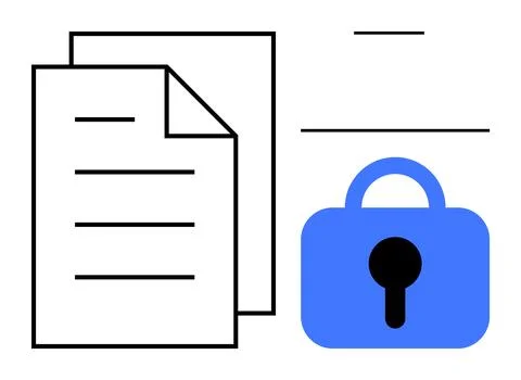Document Security with Blue Lock Icon Highlighting Data Protection 스톡 일러스트
