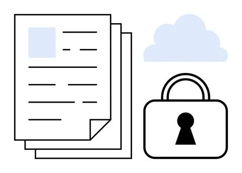 Document security featuring cloud storage and a padlock symbolizing data pr.. Illustrazione stock