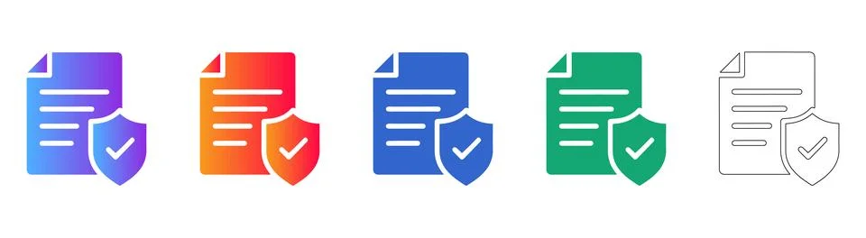 Document Security Icon Set with Protection Shields Stock Illustration