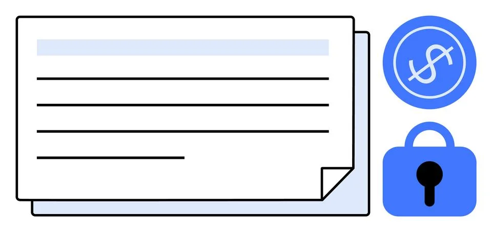 Document with Security Lock and Currency Symbol for Financial Data Protection 스톡 일러스트